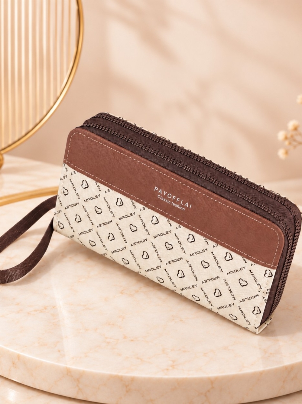 Women's Brown & Cream Wristlet Wallet